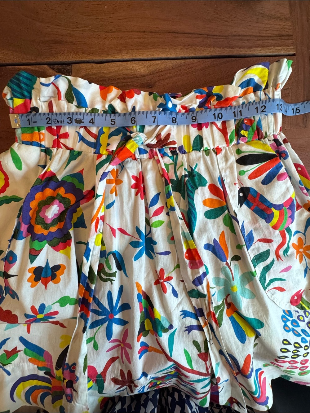 MILLY Paperbag Waist Floral Skirt | Colorful Folk Art Print Cotton Tie Waist - Picture 7 of 7